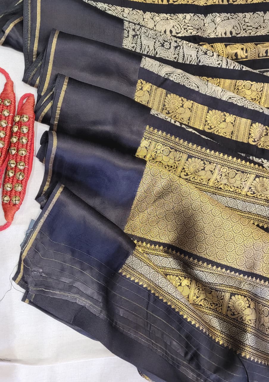 Black Satin Saree Nita Ambani inspired