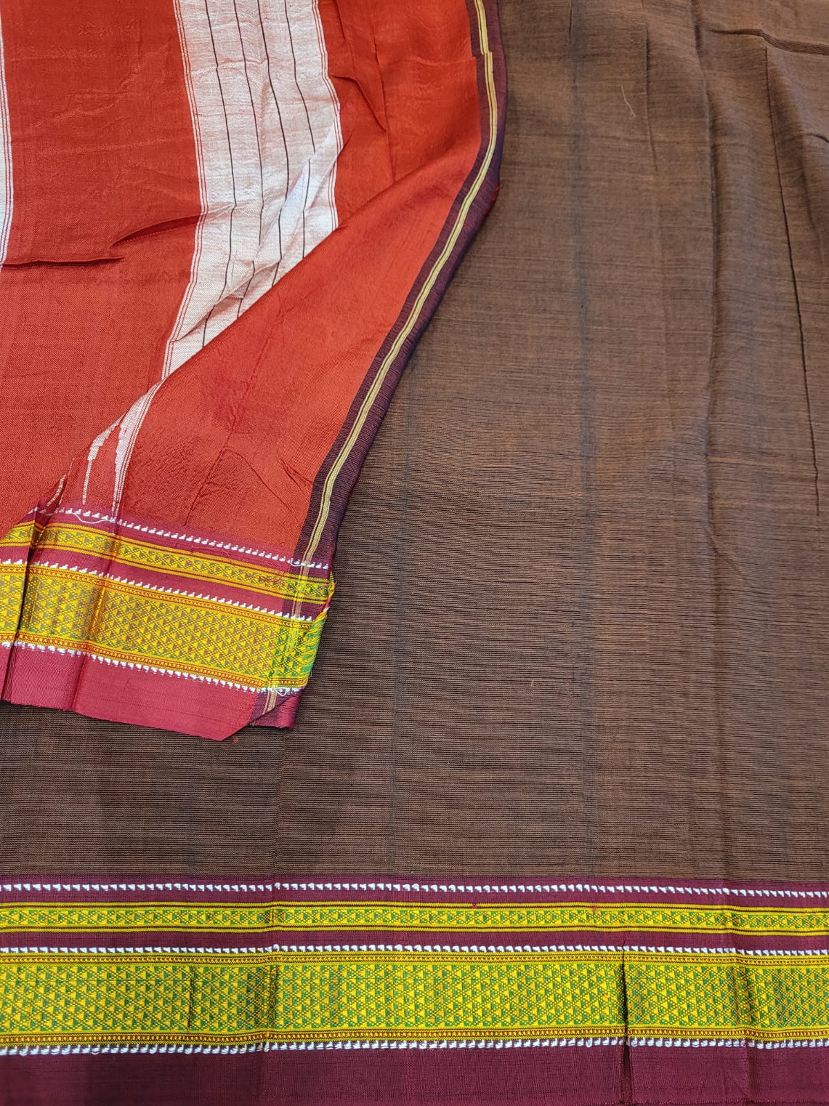 Walnut Ilkal Cotton Saree Silk Pallu