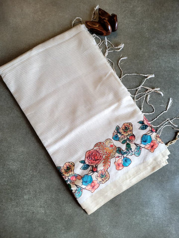 White 2_6 Semi Tussar Applique Saree ST001