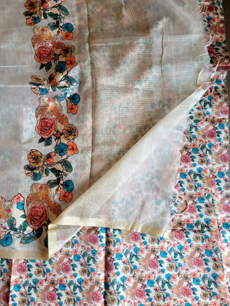 White 2_6 Semi Tussar Applique Saree ST001