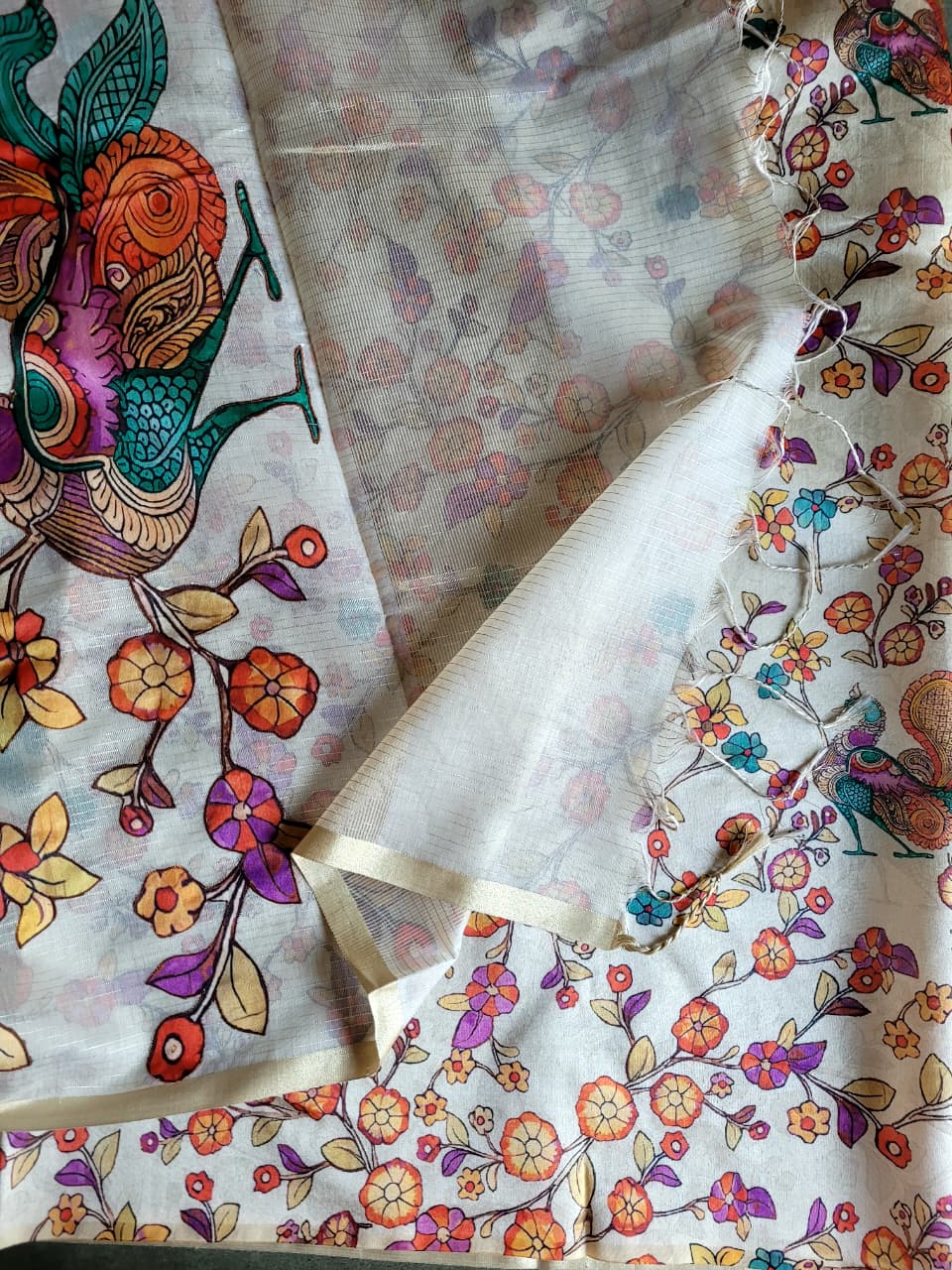 White 2_2 Semi Tussar Applique Saree ST001