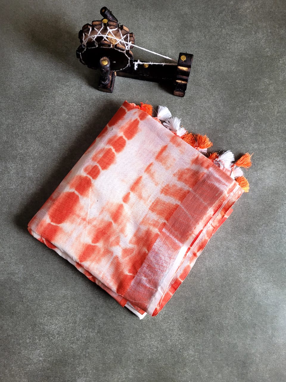 Orange Shibori saree