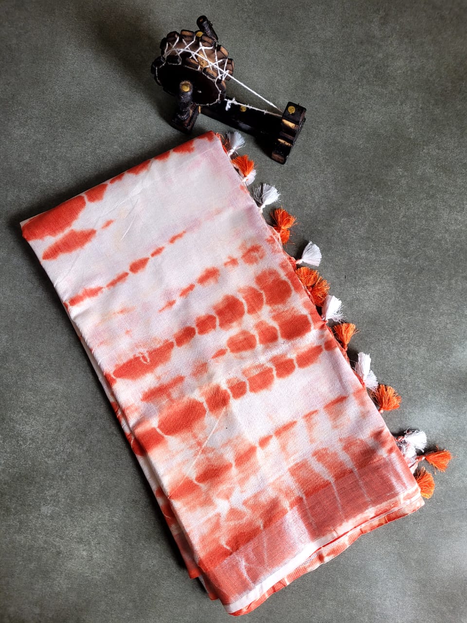 Orange Shibori saree