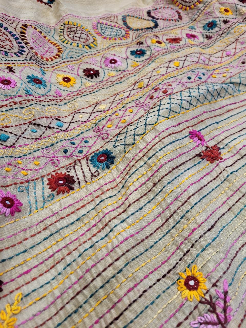 Sneha Hand Embriodered Tussar Saree