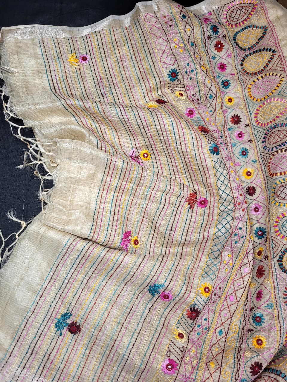 Sneha Hand Embriodered Tussar Saree