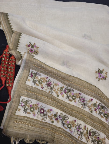 Olive Lavina Linen Saree