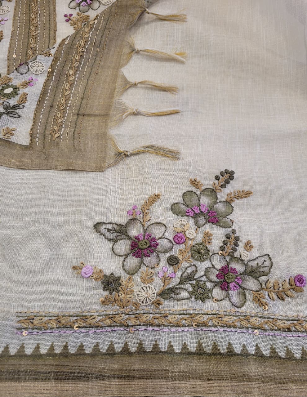 Olive Lavina Linen Saree