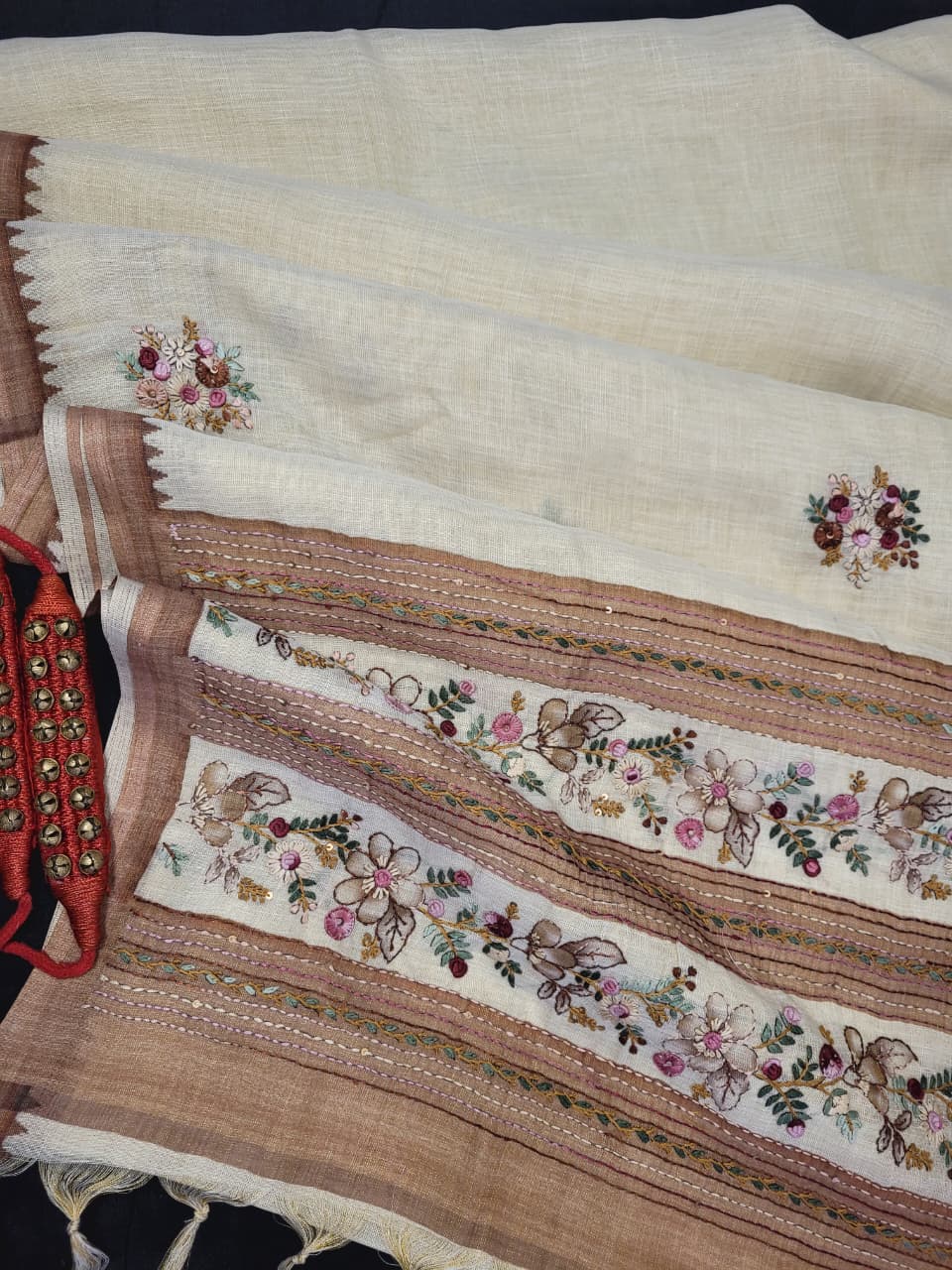 Brown Lavina Linen Saree