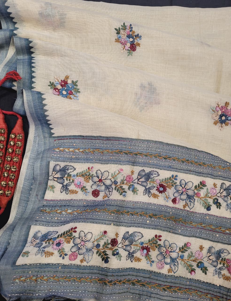 Blue Lavina Linen Saree