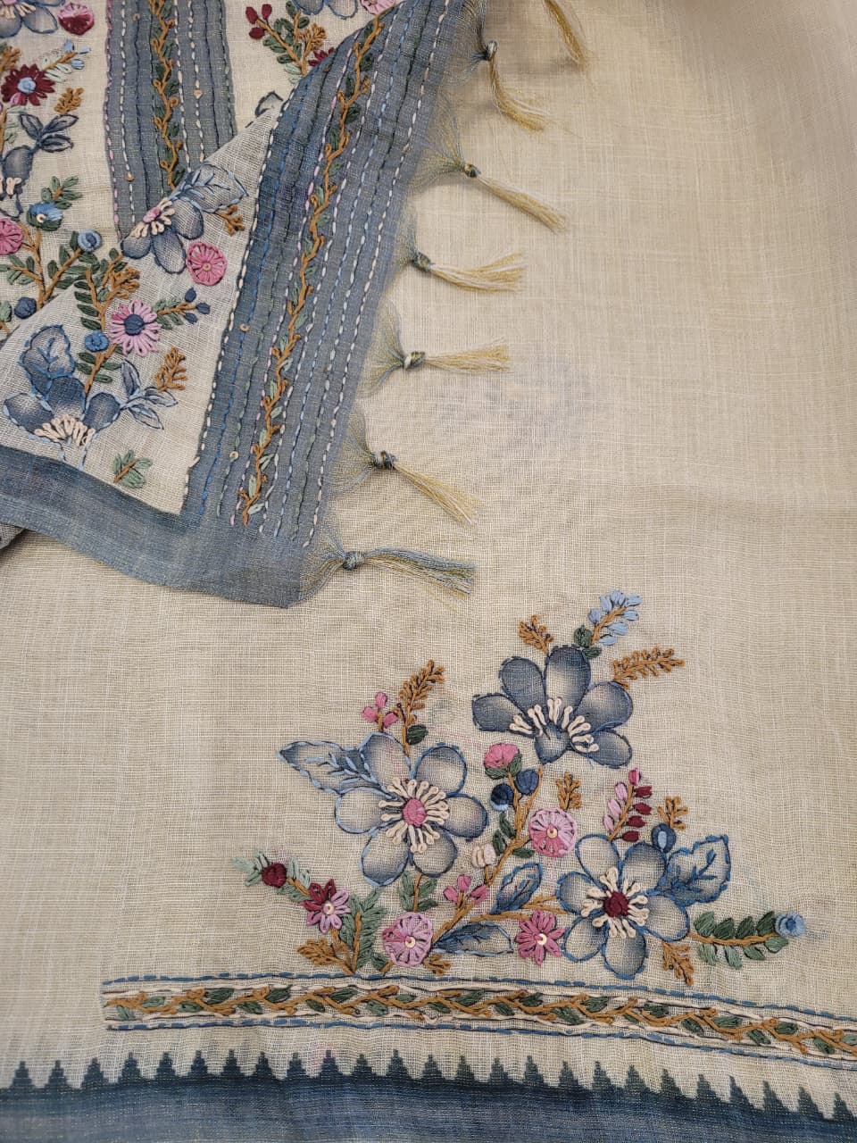 Blue Lavina Linen Saree