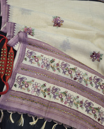 Lavender Lavina Linen Saree