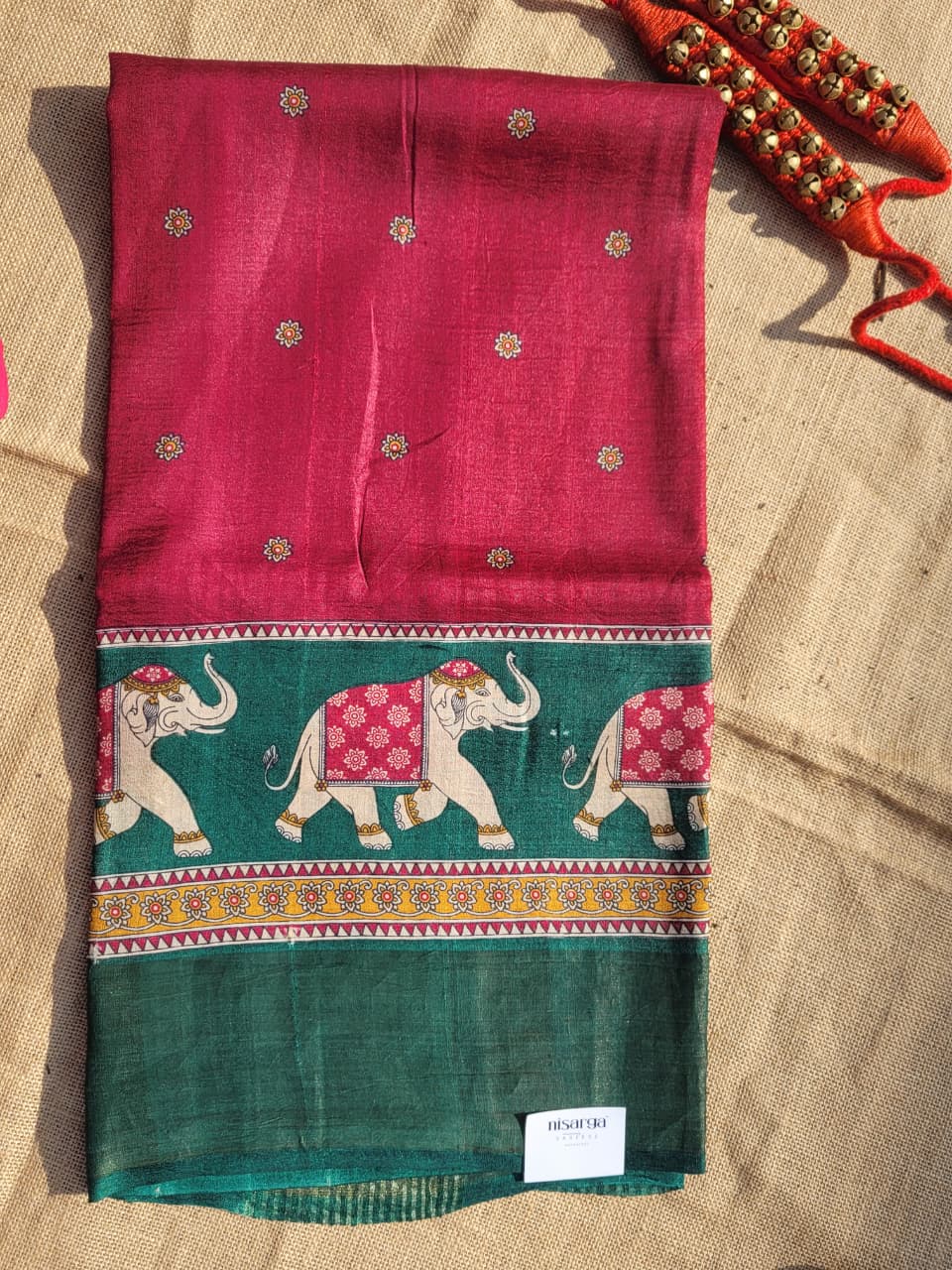 Maroon Reet Pure Tussar Saree