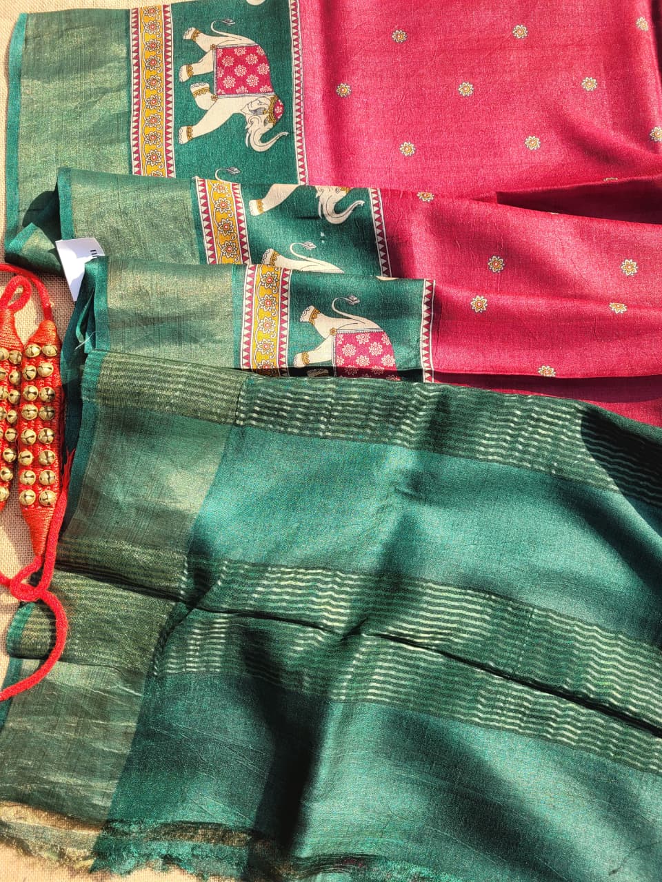 Maroon Reet Pure Tussar Saree