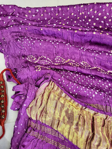 Lavender Bandhani Gajji Silk Saree