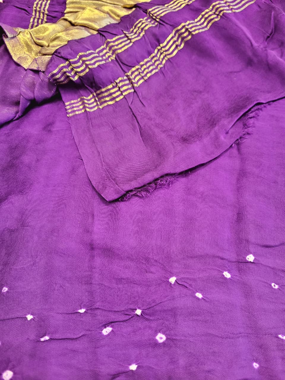 Lavender Bandhani Gajji Silk Saree