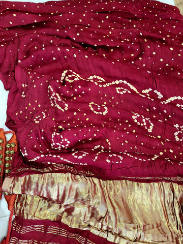 Red Bandhani Gajji Silk Saree