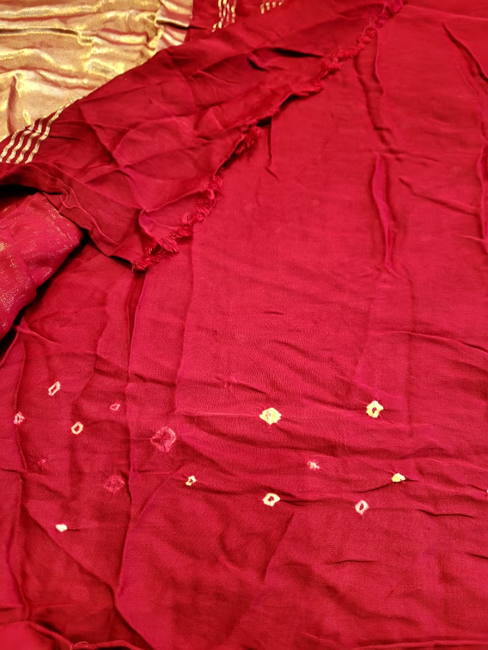 Red Bandhani Gajji Silk Saree