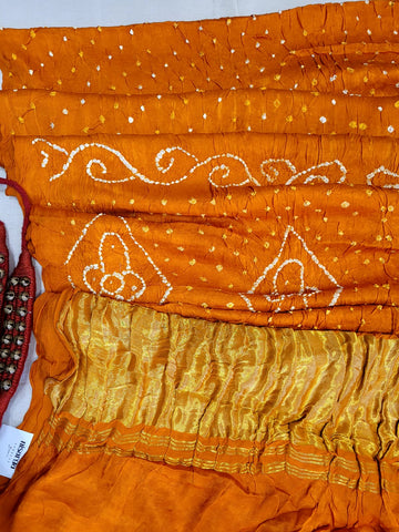 Orange Bandhani Gajji Silk Saree