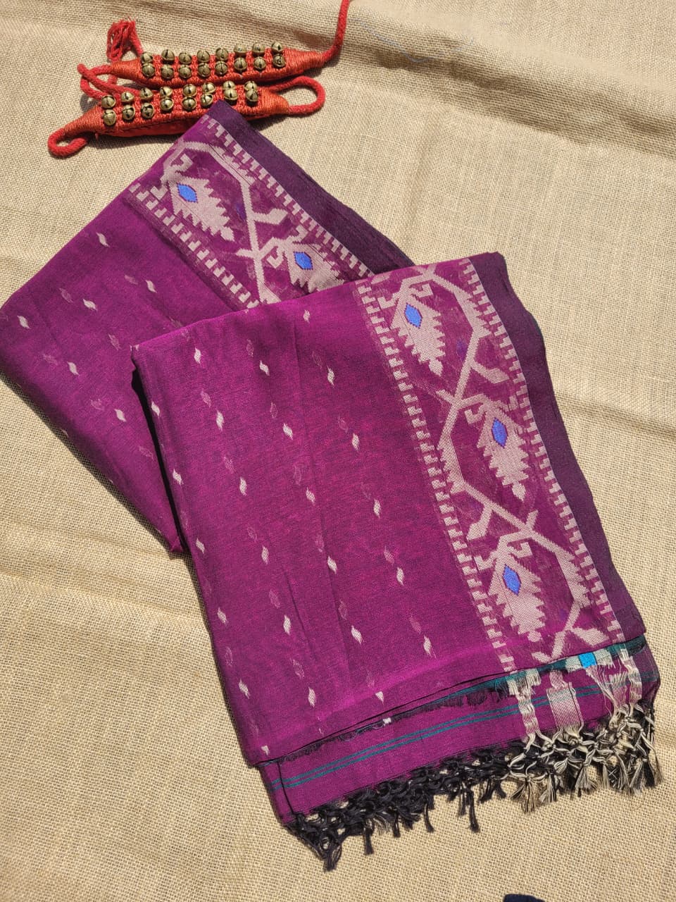 Maroon Cotton Jamdani Saree