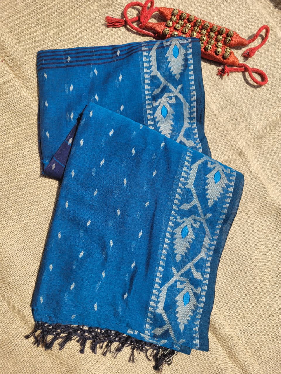 Blue Cotton Jamdani Saree
