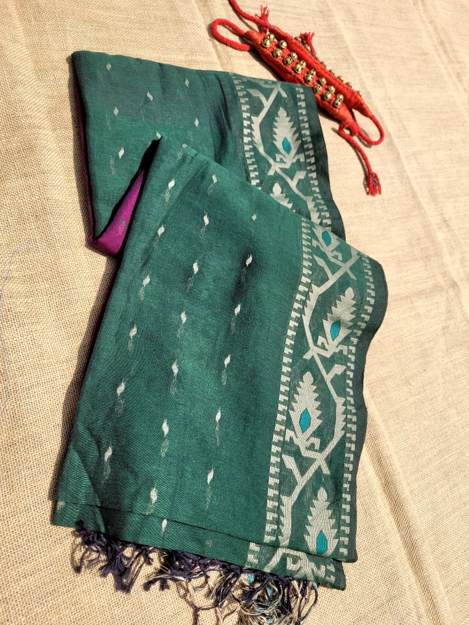 Green Cotton Jamdani Saree