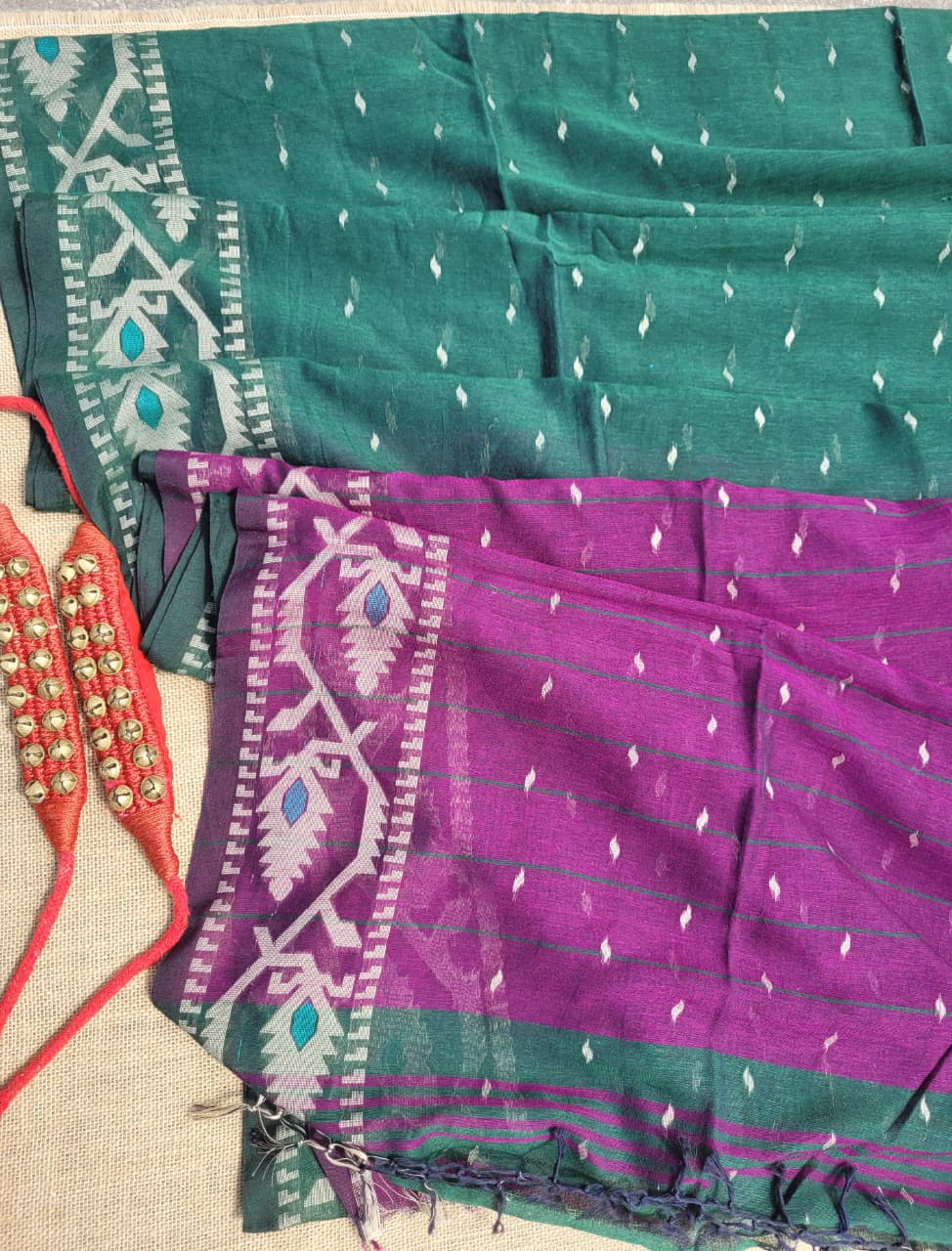 Green Cotton Jamdani Saree