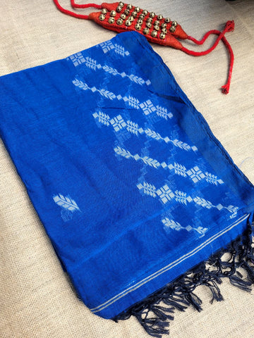 Blue Cotton Jamdani Saree