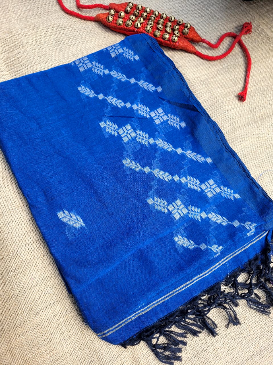 Blue Cotton Jamdani Saree