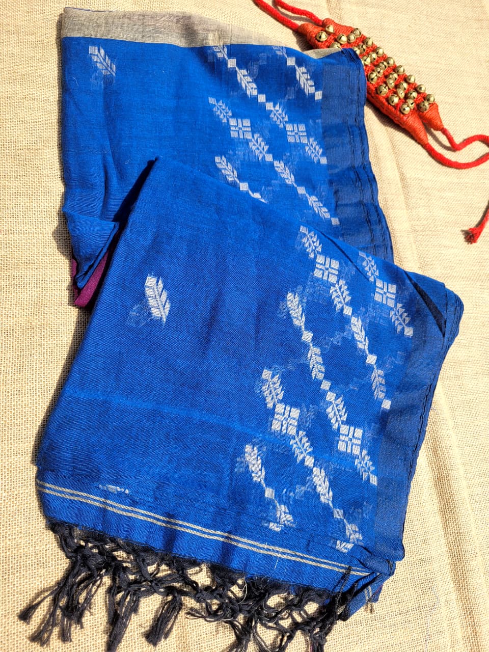 Blue Cotton Jamdani Saree