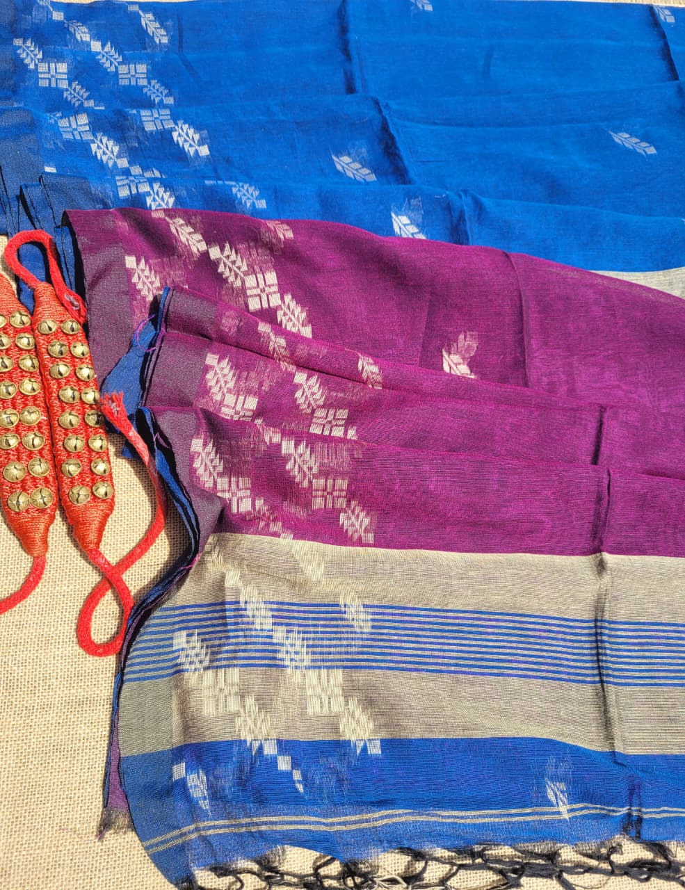 Blue Cotton Jamdani Saree