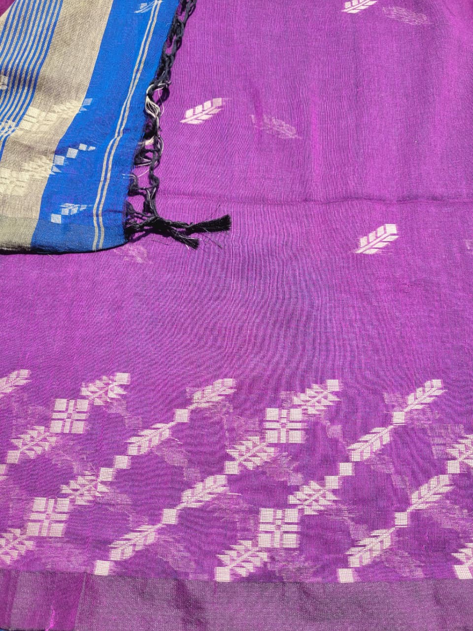 Blue Cotton Jamdani Saree