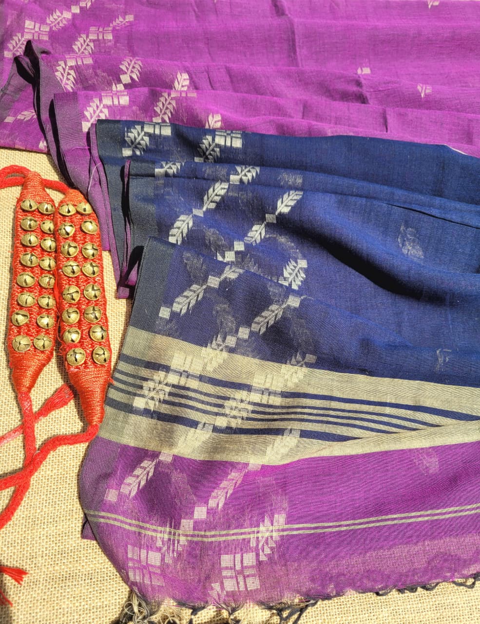Purple Cotton Jamdani Saree