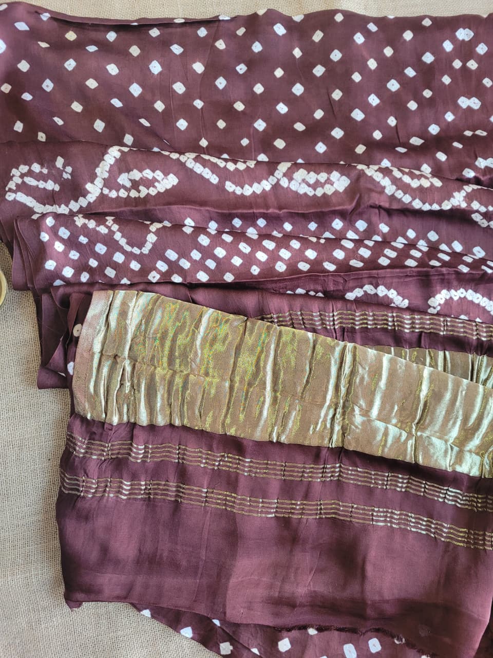 Coffee Bandhani Gajji Silk Saree