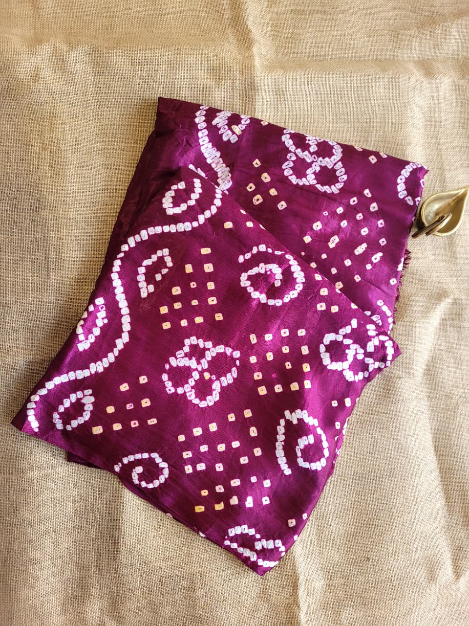 Wine Bandhani Gajji Silk Saree