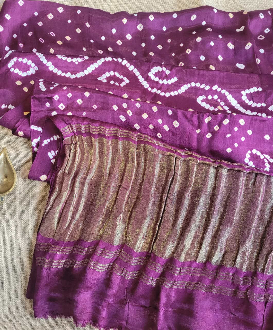 Wine Bandhani Gajji Silk Saree