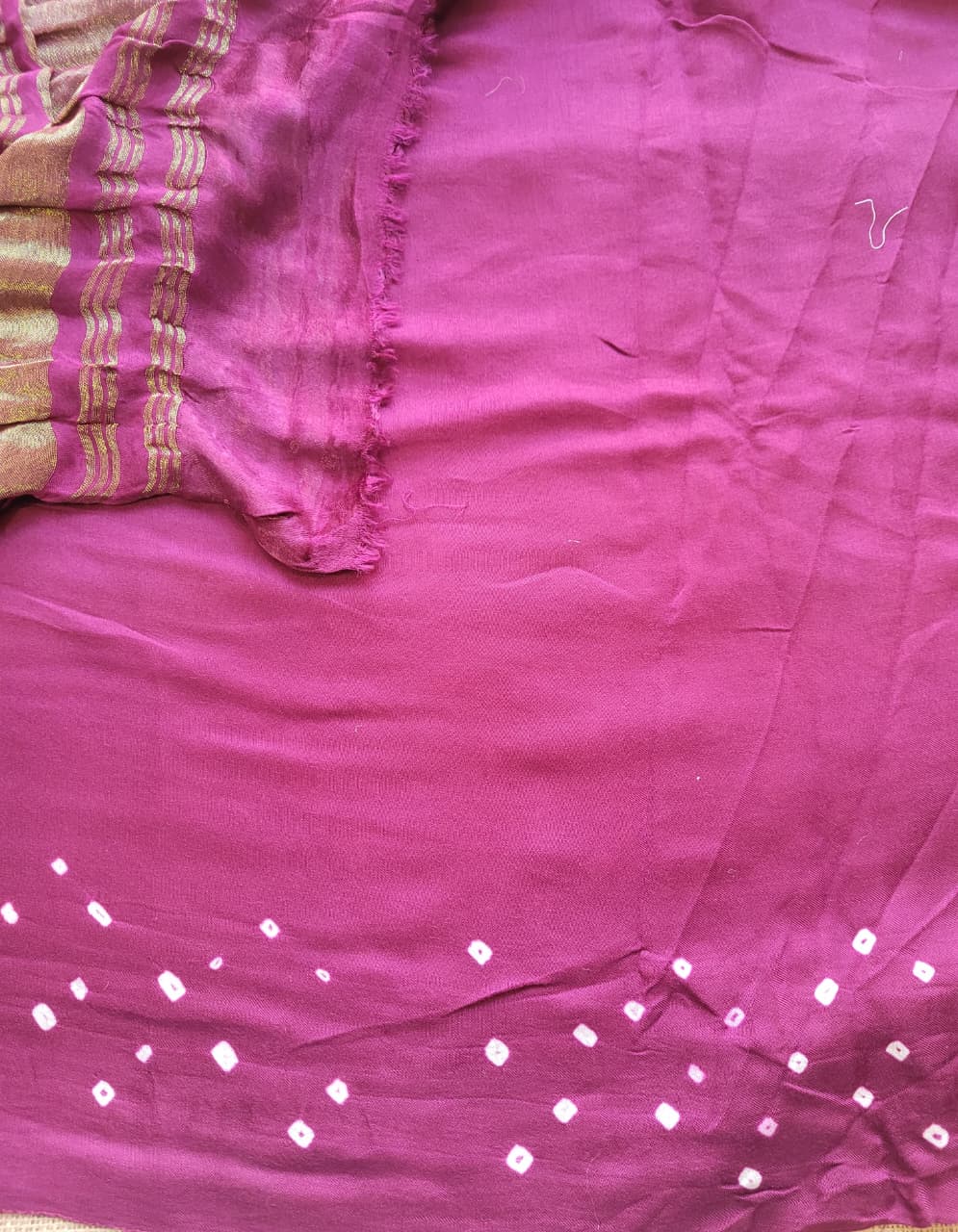 Wine Bandhani Gajji Silk Saree