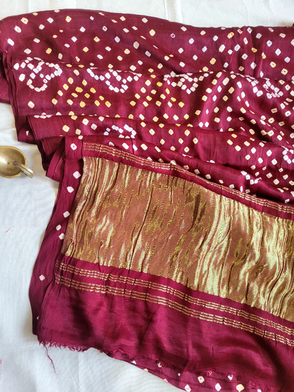 Maroon Bandhani Gajji Silk Saree