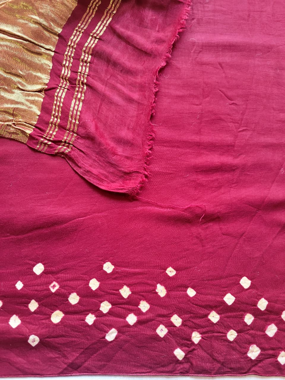 Maroon Bandhani Gajji Silk Saree
