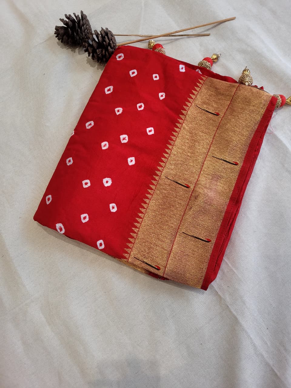 Red Bandhani Paithani Saree