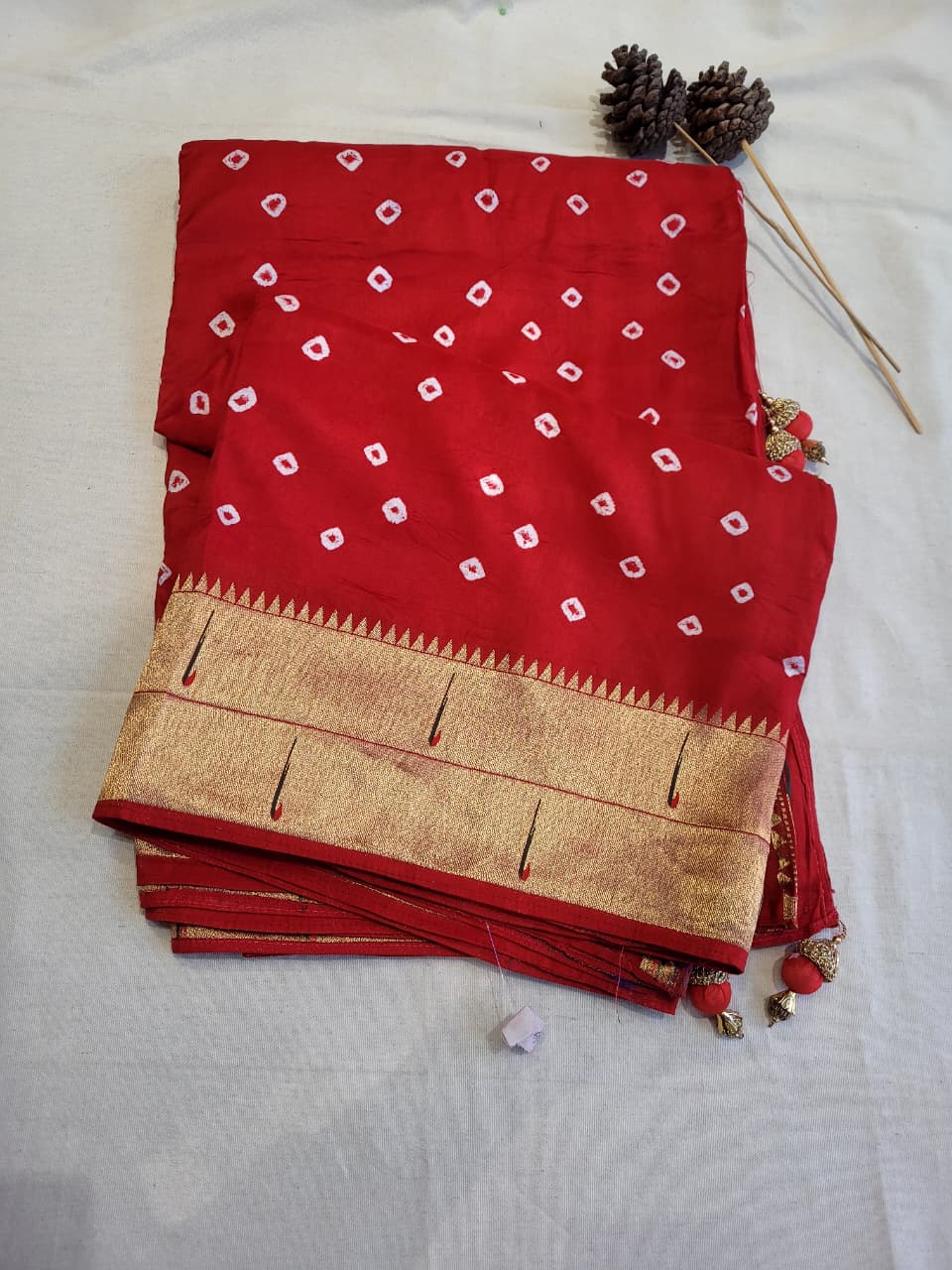 Red Bandhani Paithani Saree