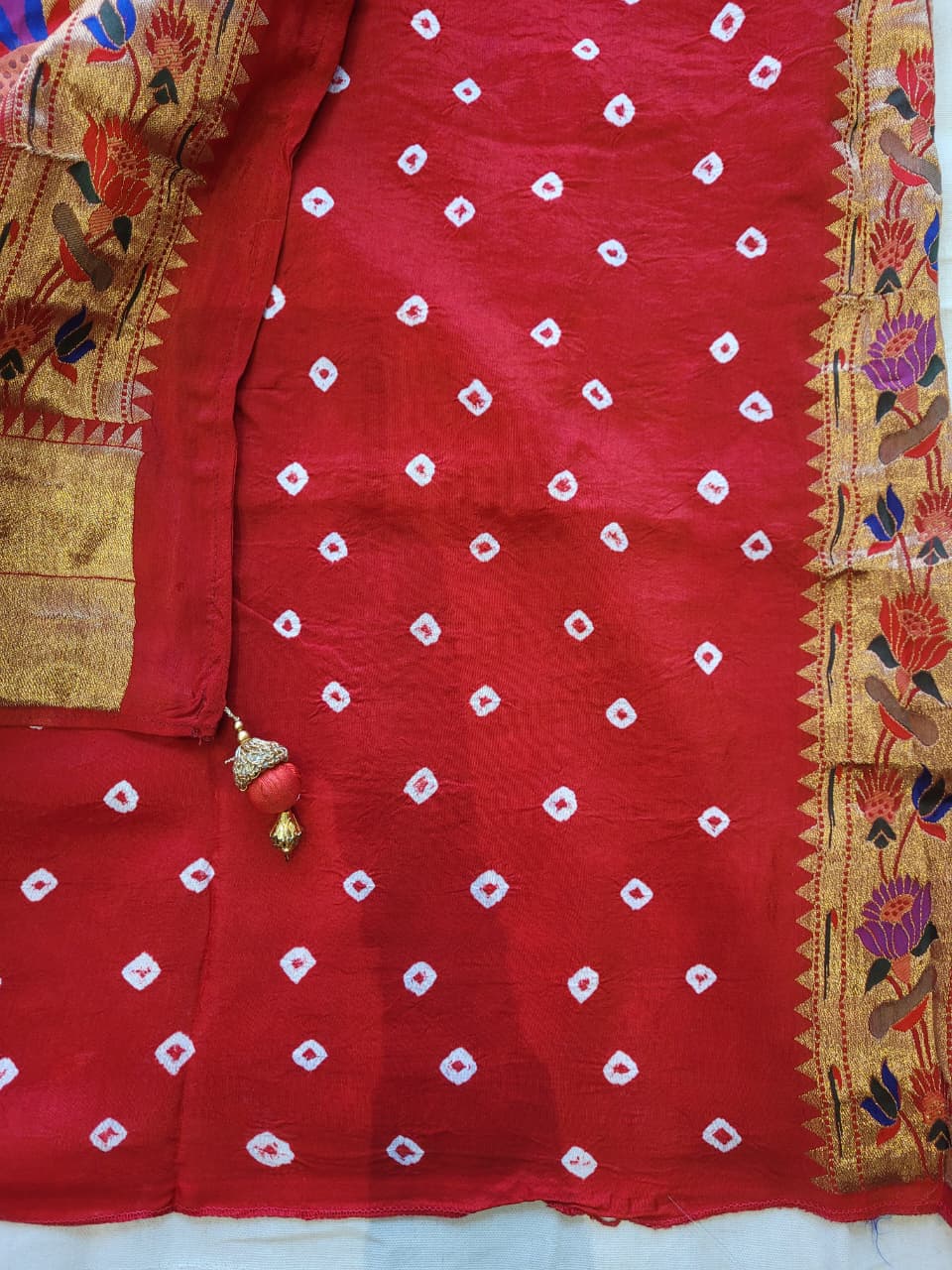 Red Bandhani Paithani Saree
