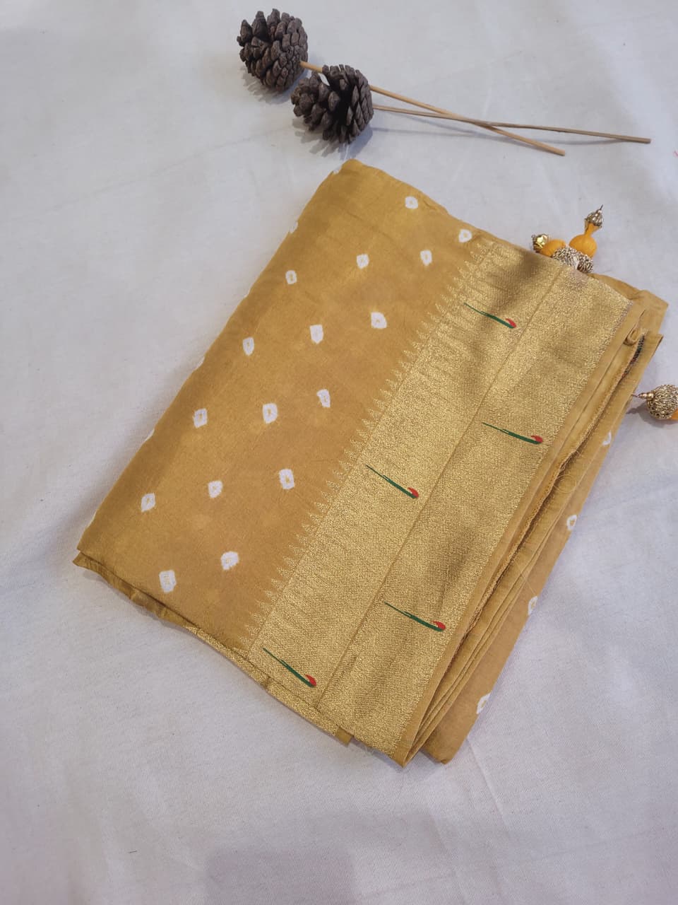 Mustard Bandhani Paithani Saree