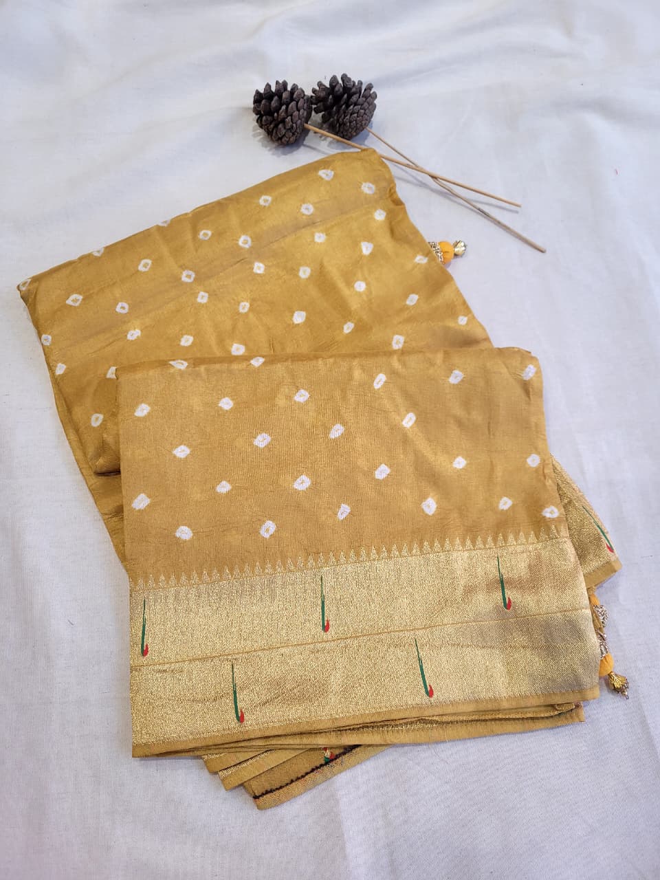 Mustard Bandhani Paithani Saree