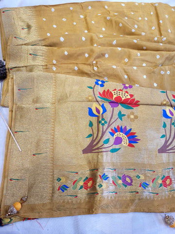 Mustard Bandhani Paithani Saree