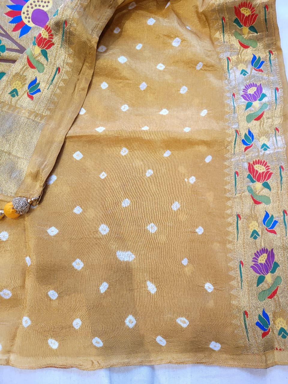 Mustard Bandhani Paithani Saree