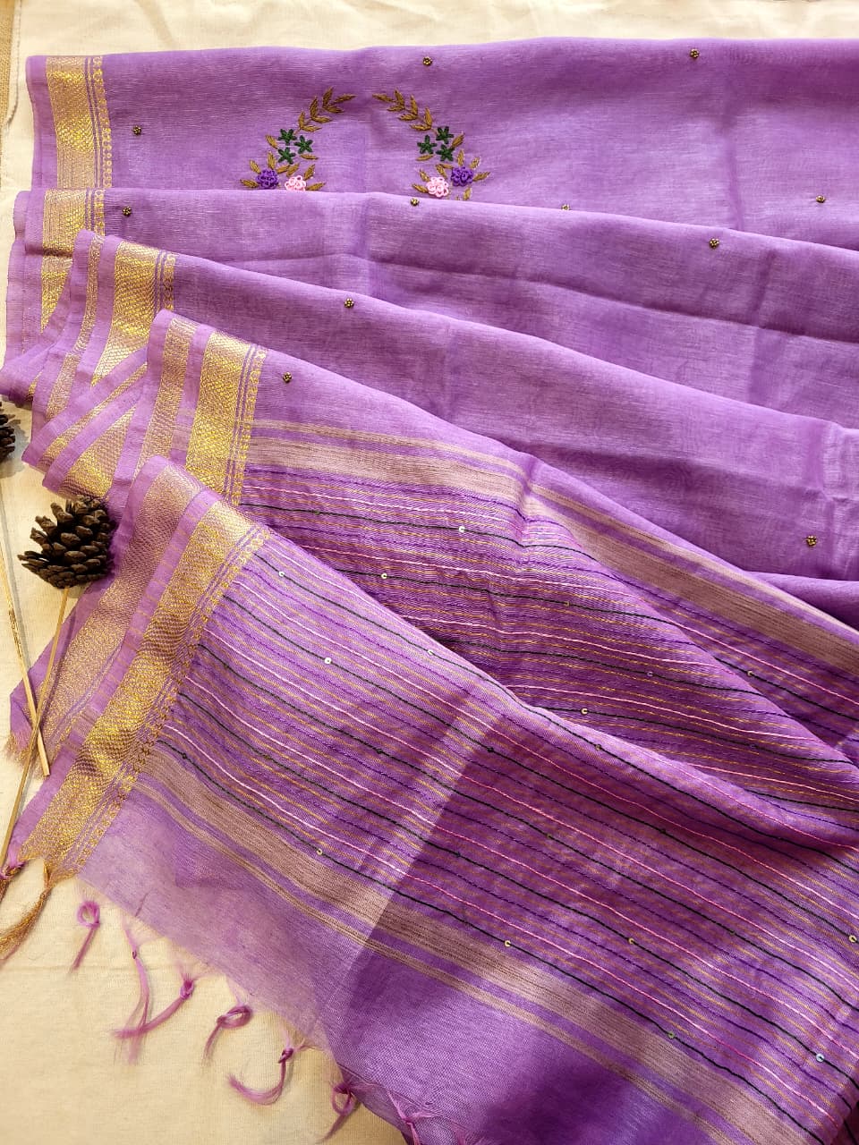 Purple Milan Linen Saree