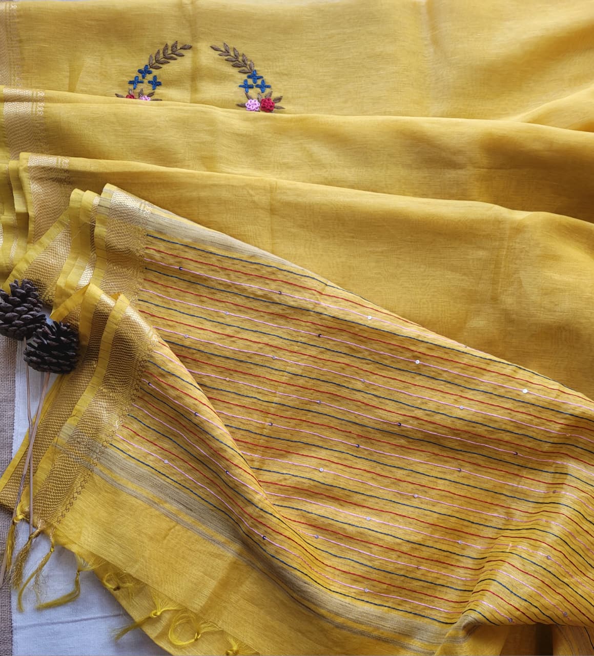 Yellow Milan Linen Saree