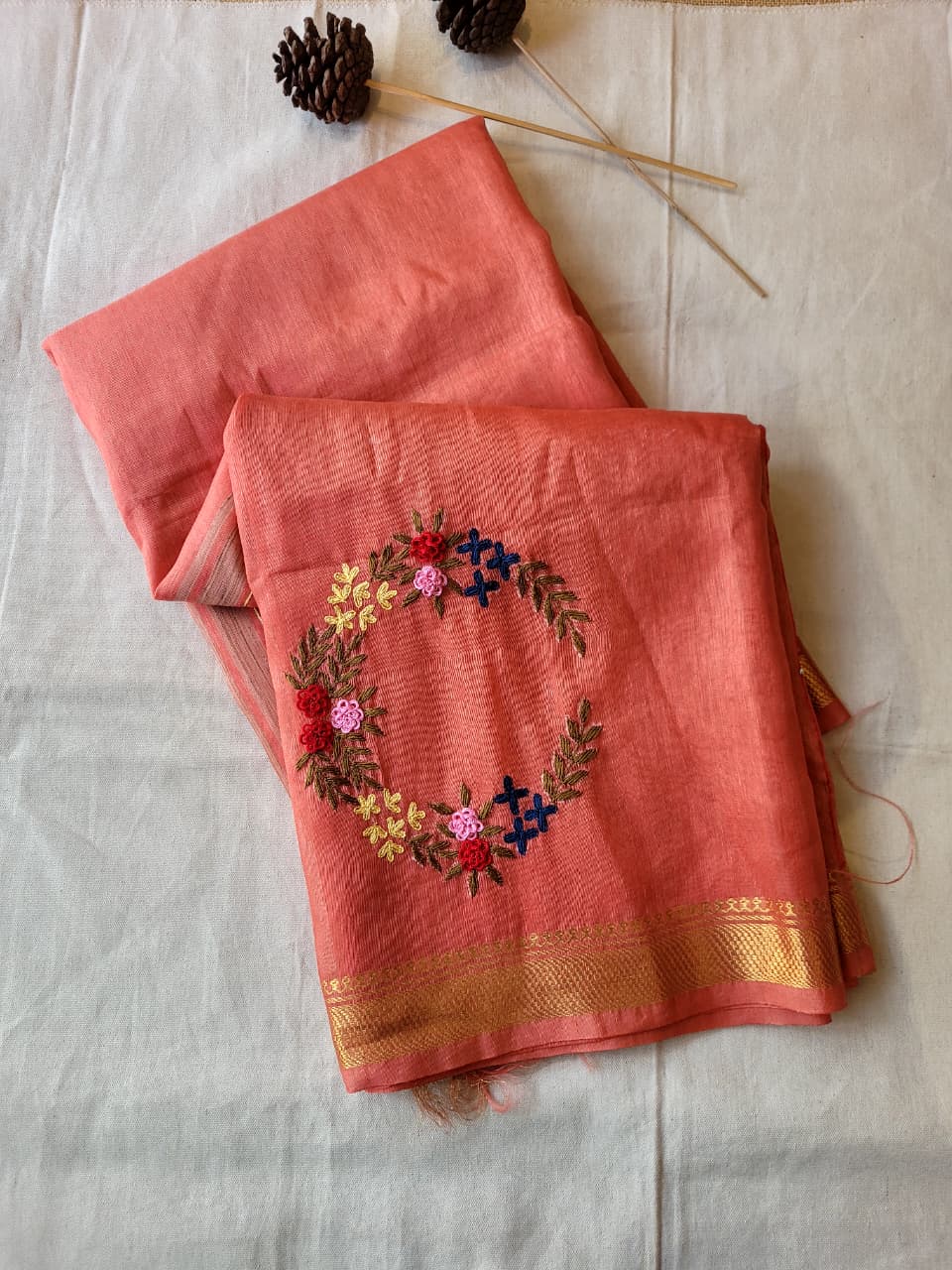 Pink Milan Linen Saree