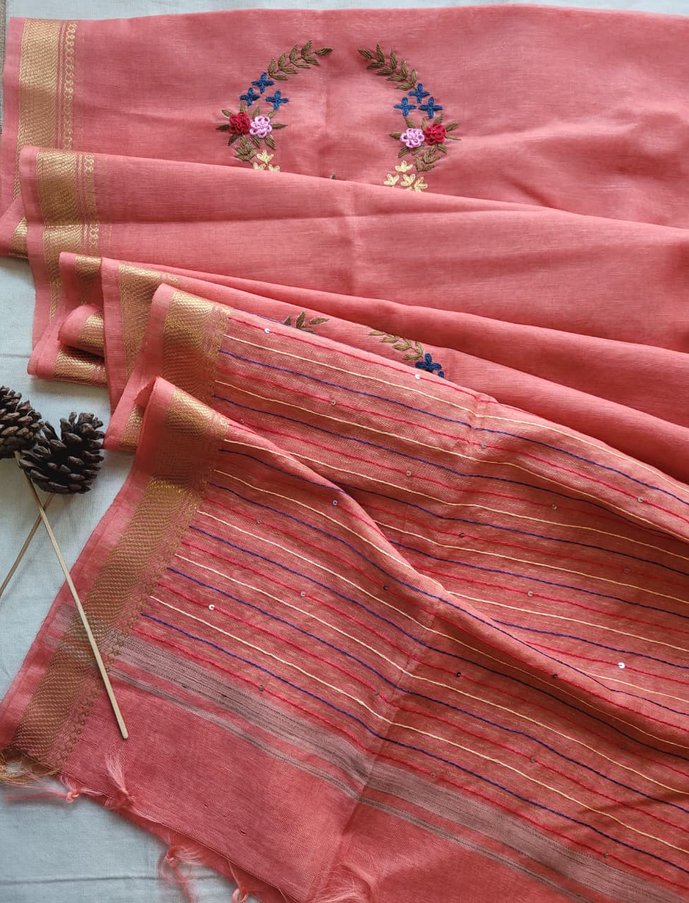 Pink Milan Linen Saree