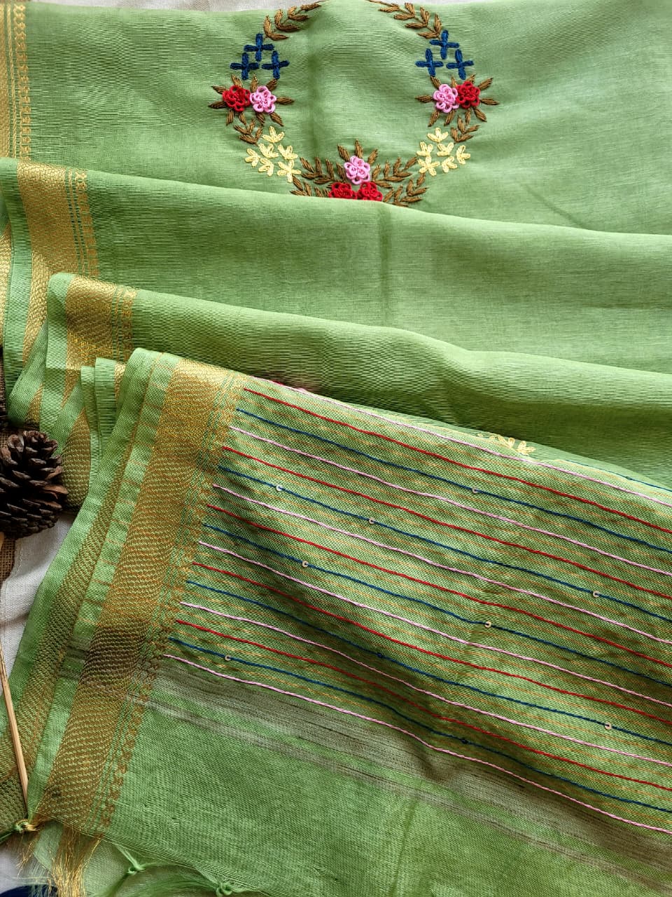Green Milan Linen Saree